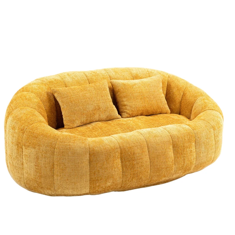 Cozy Oversized Bean Bag Sofa with 2 Matching Pillows, Soft 2-Seat Sectional Couch for Living Room and Bedroom, 145L x 95W x 63H cm, Yellow