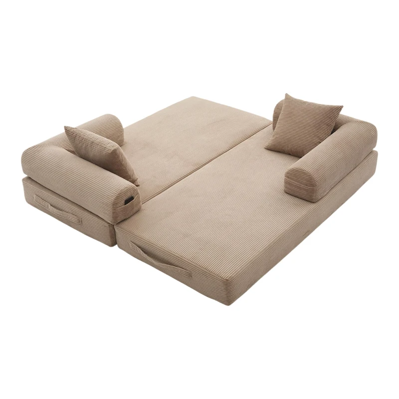 Cozy Compressible Folding Sofa with Detachable Metal Frame, Soft Modular Sectional Couch for Small Apartment, 110L x 33W x 33H cm, Khaki