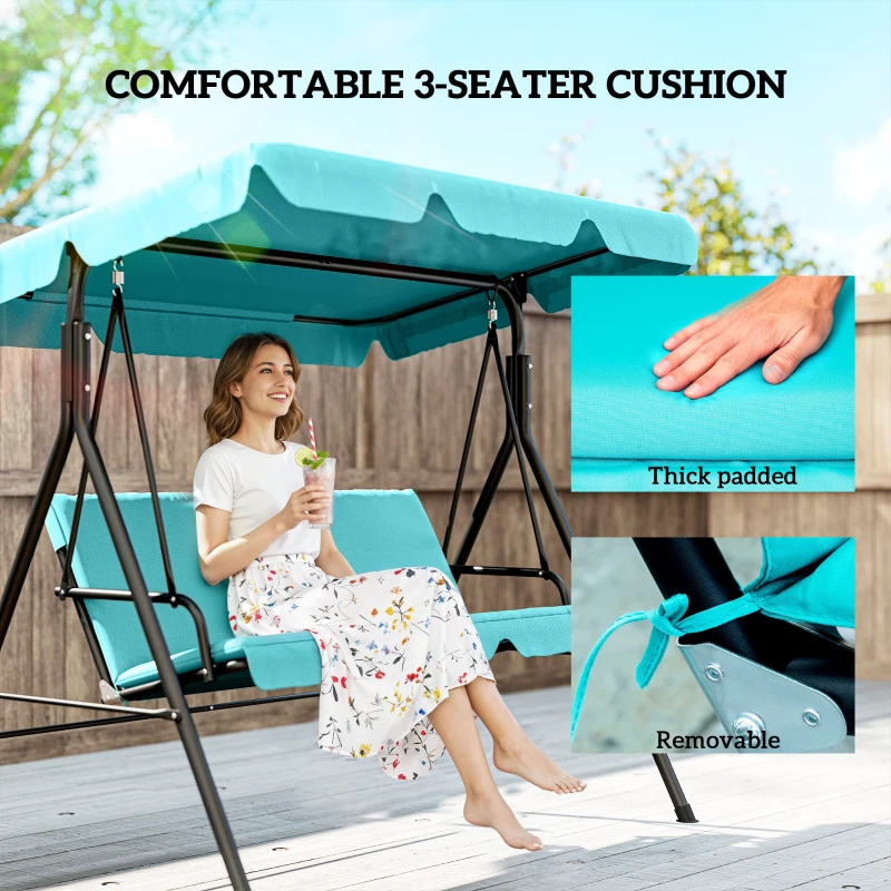 Outsunny Three-Seater Garden Swing Chair, with Adjustable Canopy - Teal