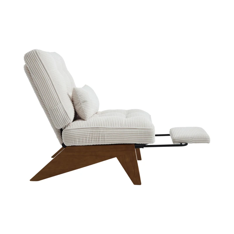 Cozy Reclining Accent Chair with Foldable Ottoman and Lumbar Pillow, Soft Adjustable Lounger for Living Room, 127L x 73W x 90H cm, Beige