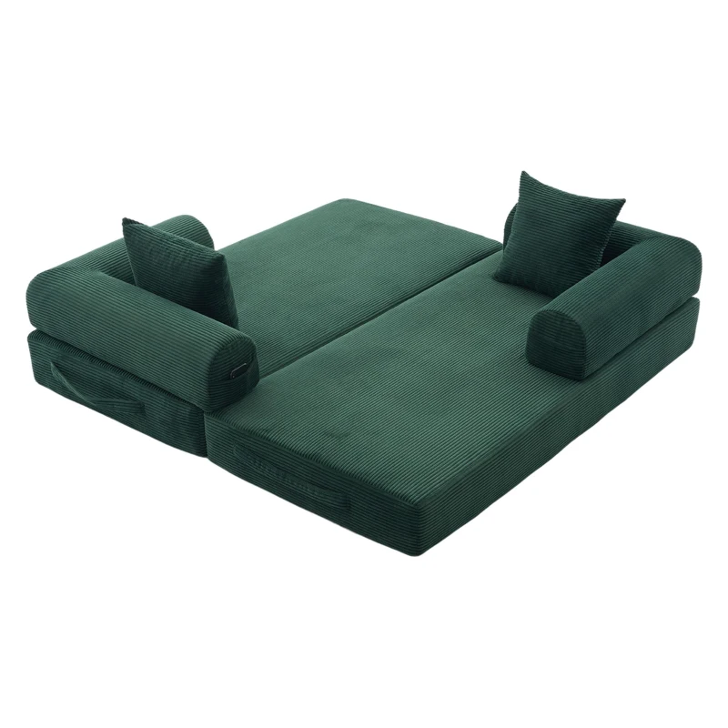 Cozy Compressible Folding Sofa with Detachable Metal Frame, Soft Modular Sectional Couch for Small Apartment, 110L x 33W x 33H cm, Emerald