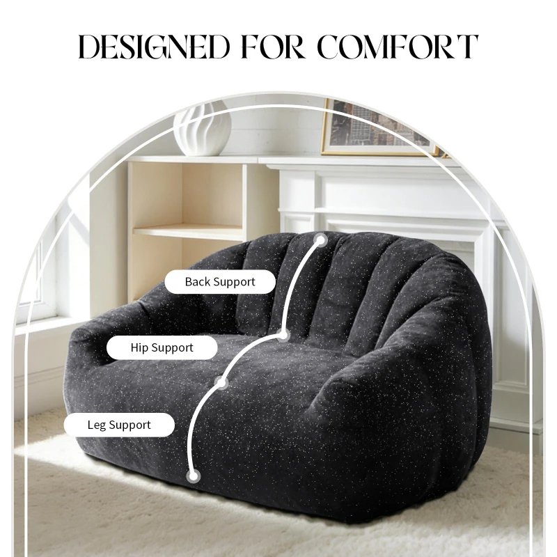 Plush 2-Seater Bean Bag Sofa with High Density Sponge, Cosy Lazy Couch for Gaming Room and Pet-Playing Room, 140L x 98W x 61H cm, Black
