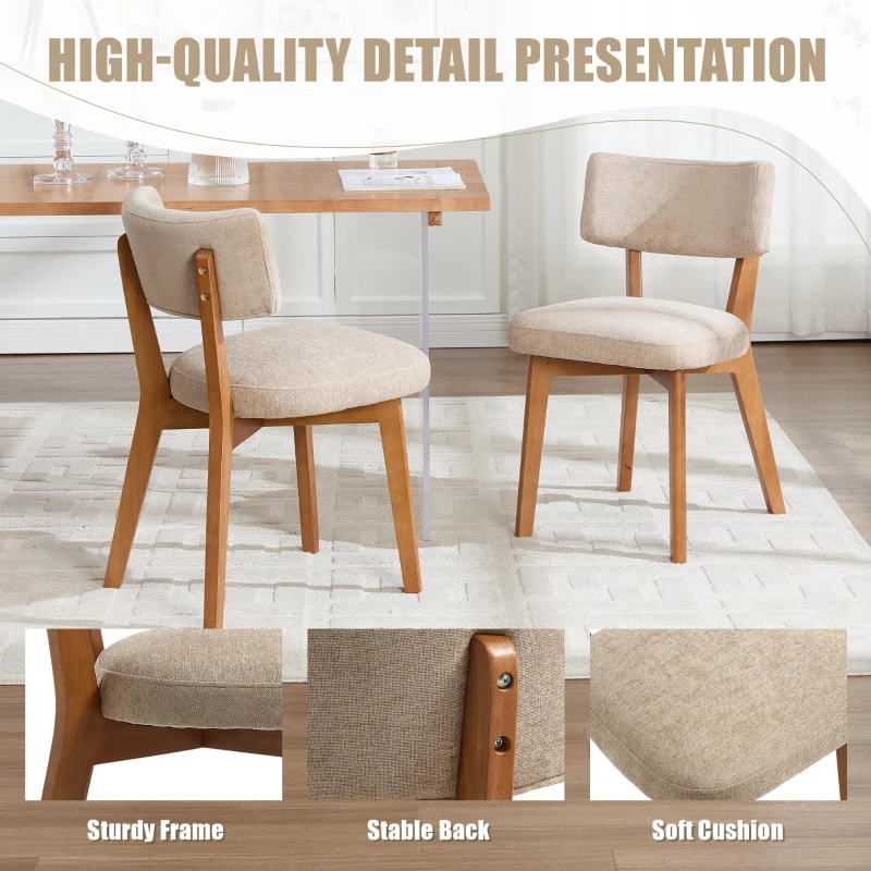 Stylish Mid-Century Dining Chairs with High-Density Foam, Comfortable Upholstered Side Chairs for Dining Room, 47L x 54.5W x 77H cm, Khaki
