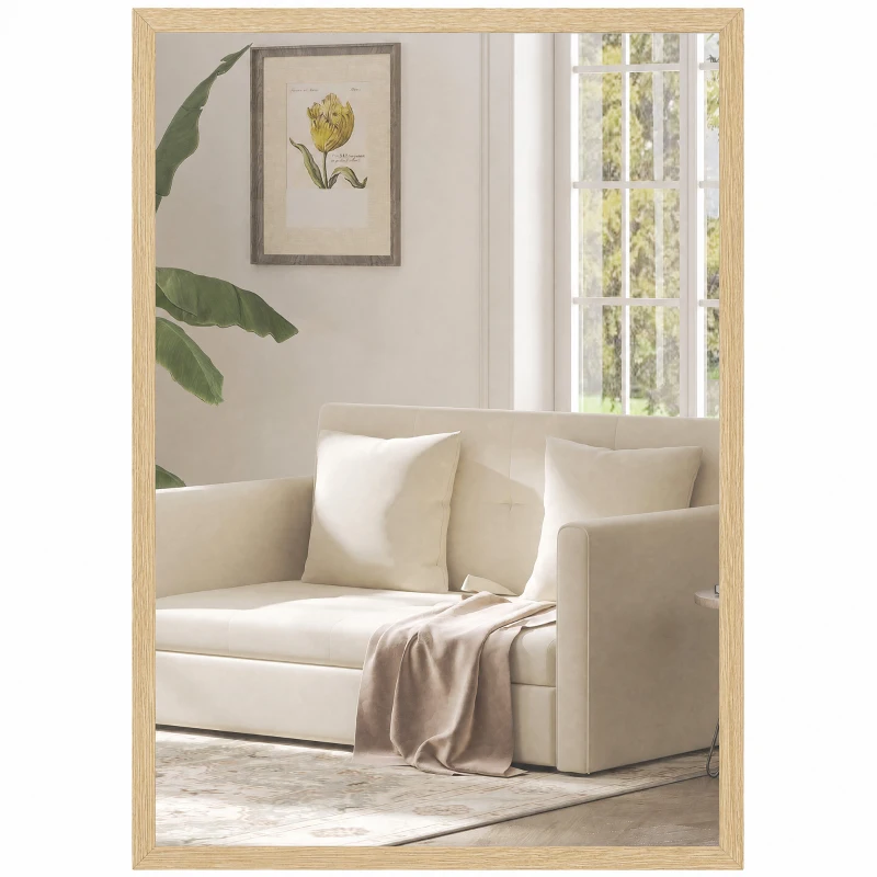 HOMCOM Miroir mural rectangulaire 60 x 40 cm, cadre en bois naturel, idéal pour la salle de bain, salon ou chambre