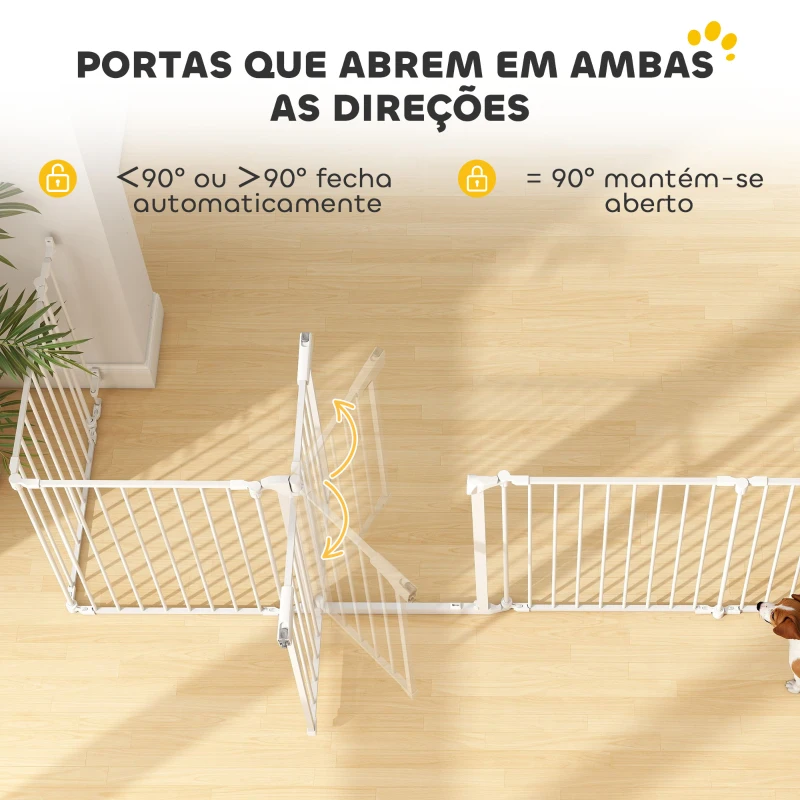 PawHut Parque para Cães Dobrável com 6 Painéis Porta com Fecho Duplo Barreira de Segurança para Escada Corredor Branco