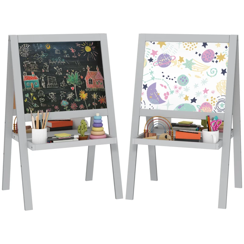 AIYAPLAY Chevalet enfant chevalet peinture enfant double face avec tableau blanc et tableau noir, étagères de rangement incluse