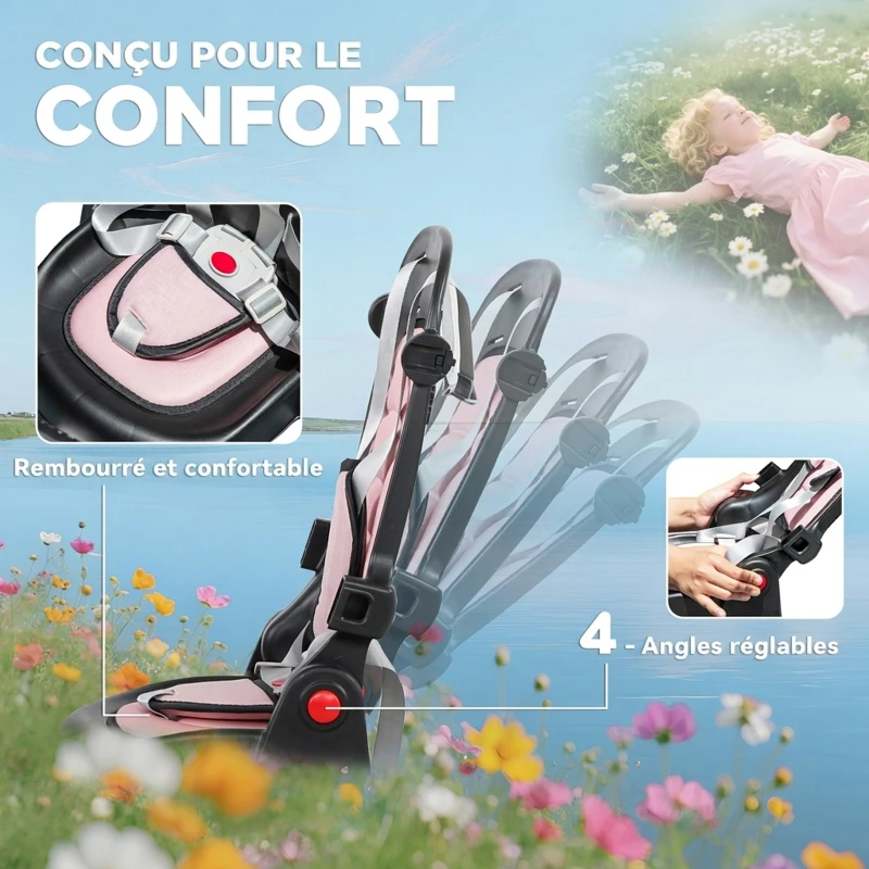 AIYAPLAY Tricycle bébé évolutif 6 en 1, tricycle enfant pliable avec poignée parentale réglable, siège pivotant 360°, rose