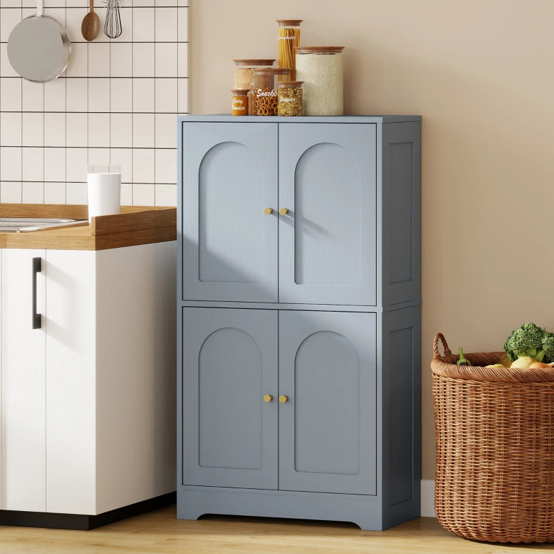 HOMCOM 4-Door Kitchen Storage Cabinet with Adjustable Shelves - Grey