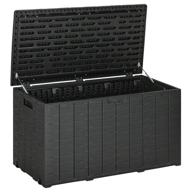 Outsunny Gartenbox 366 Liter aus Kunststoff doppelwandiger Wasserdicht Kissenbox mit Rollen Griffmulden Holzoptik