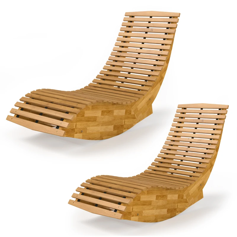 Outsunny Set di 2 Sdraio a Dondolo Pieghevoli ed Ergonomiche in Legno di Acacia