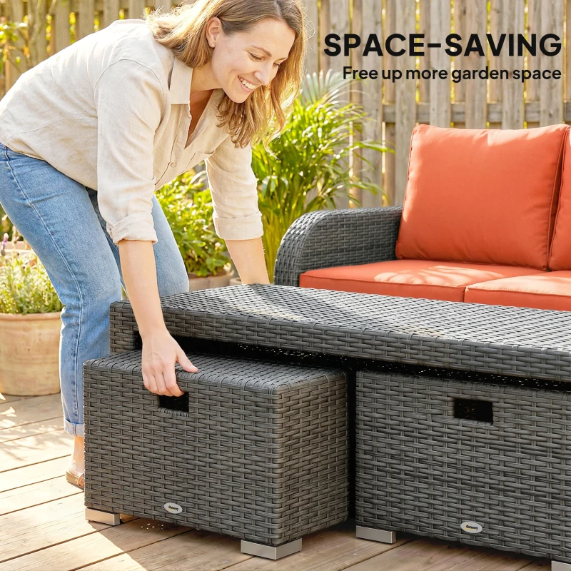 Outsunny Six-piece Outdoor Rattan Dining Set, Outdoor Sofa Set with Reclining Armchairs and Mental Frame, Orange