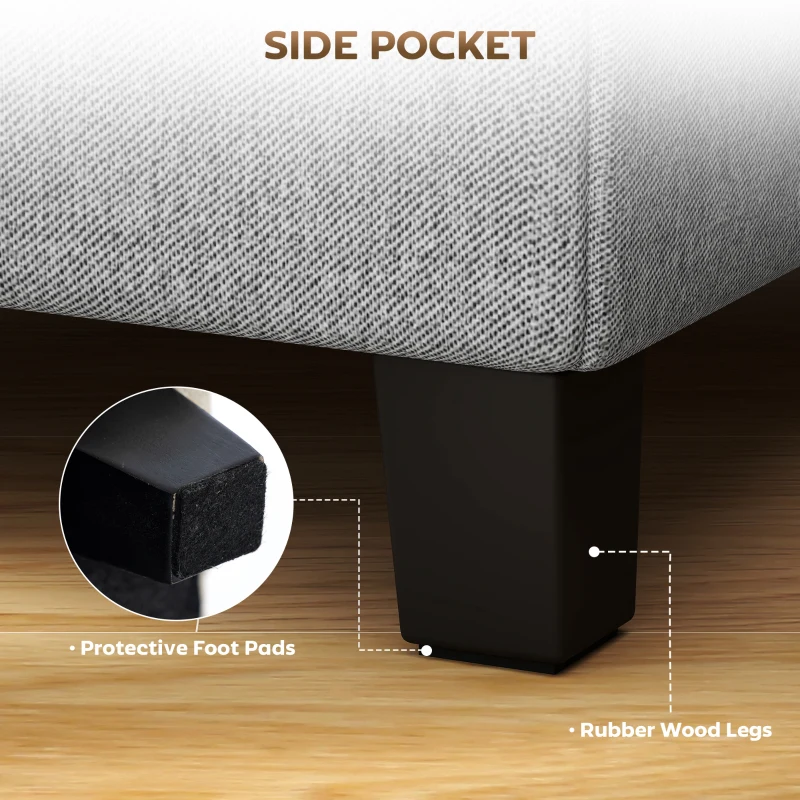 HOMCOM Square Footstool, Small Ottoman with Side Pocket, Linen Fabric Footrest Foot Stool with Rubber Wood Legs and Padded Seat for Living Room, Bedroom, Entryway, 35 x 35 x 35cm, Light Grey