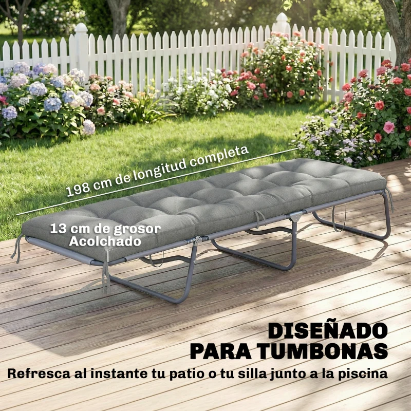 Outsunny Cojín para Banco Exterior con Correas de Sujeción Protección UV50+ Rebote Lento Interior Exterior 198x65x13 cm Gris