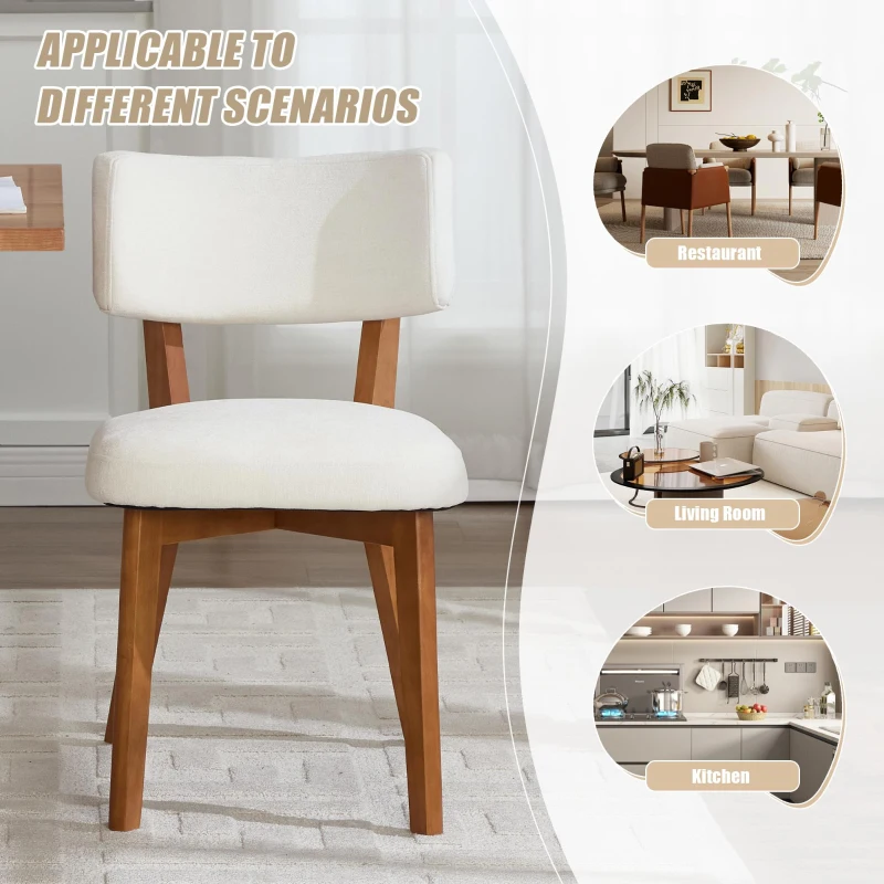 Stylish Mid-Century Dining Chairs with Ergonomic Backrest, Comfortable Upholstered Side Chairs for Dining Room, 47L x 54.5W x 77H cm, Beige