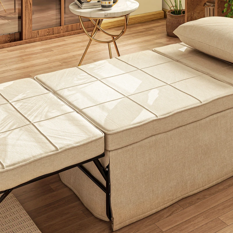 HOMCOM Sofá Cama 4 em 1  Estofado em Linho com Encosto Ajustável em 5 Níveis e Almofada Acolchoada  75x80x74 cm Creme