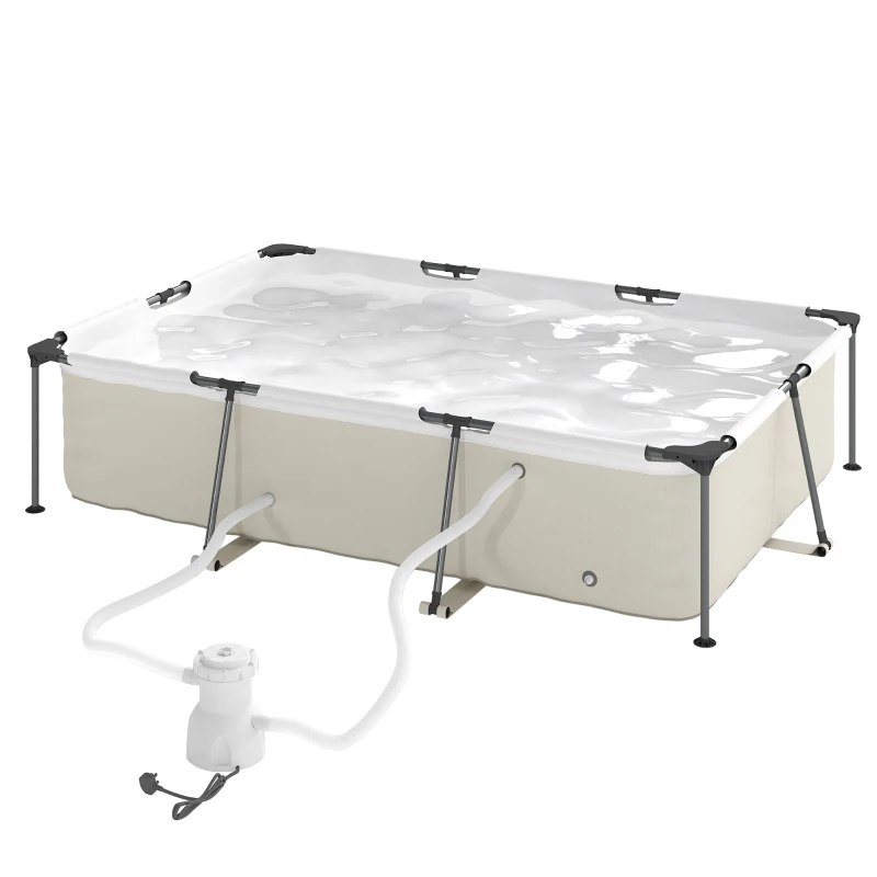 Outsunny Piscine Tubulaire Rectangulaire Pompe de Filtration 3701L en PVC Triple Couche 316x238x66,5cm Gris