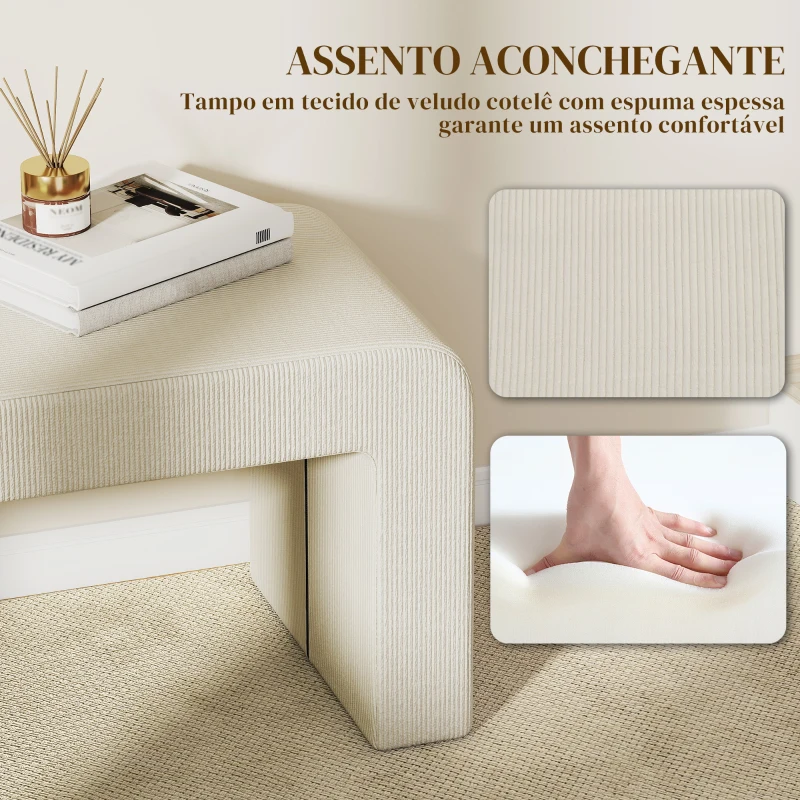 HOMCOM Conjunto de 3 Bancos Grande e 2 Pequenos Bancos Modernos em Veludo 104x44x48 cm Creme