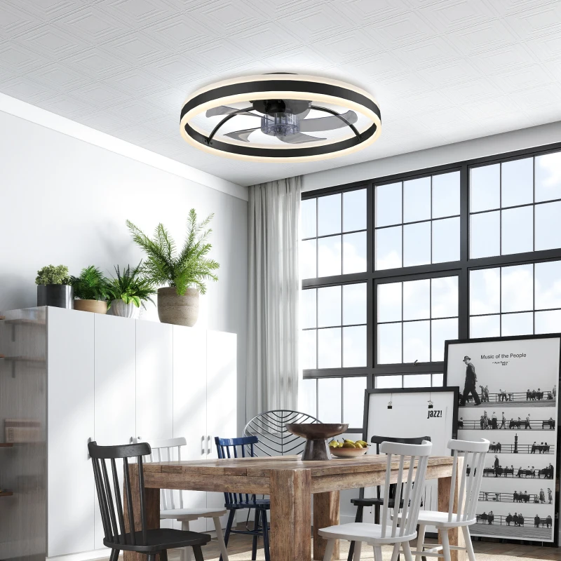 HOMCOM Deckenventilator mit Licht und Fernbedienung, LED-Deckenventilator mit 3 Farbtemperaturen, 6 Geschwindigkeiten, 50 cm