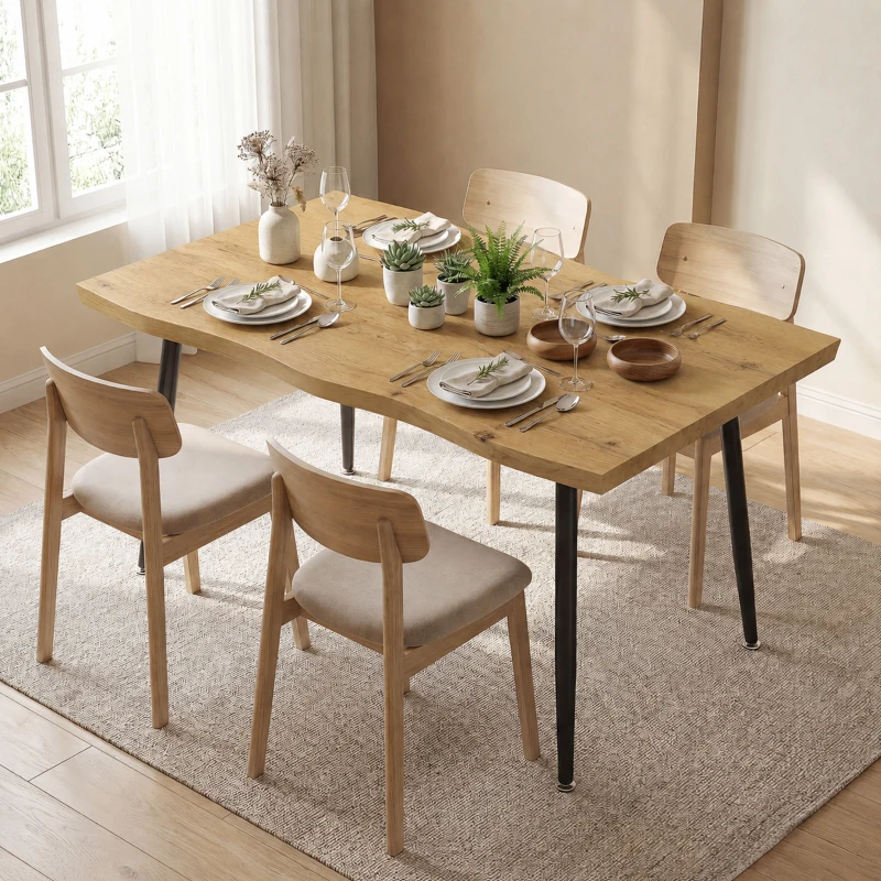 HOMCOM Masă de dining dreptunghiulară pentru 4 persoane, 110x70 cm, stejar/negru