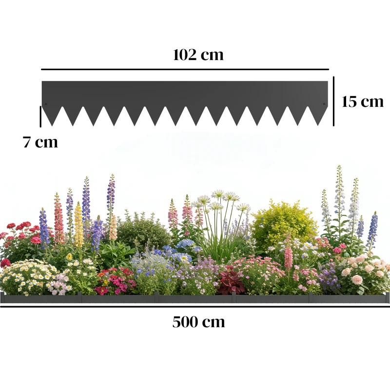 Outsunny 5pcs Garden Fence, Metal Picket Fence Panels, 102x15cm, Black