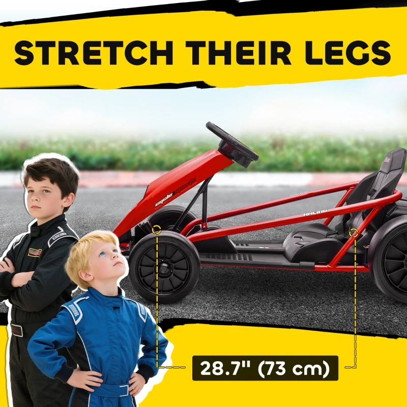 HOMCOM Go-Kart electric 24 V pentru copii Până la 13 km/h Gokart cu funcție Drift, Drift-Kart cu 2 motoare pentru 8–12 ani Roșu
