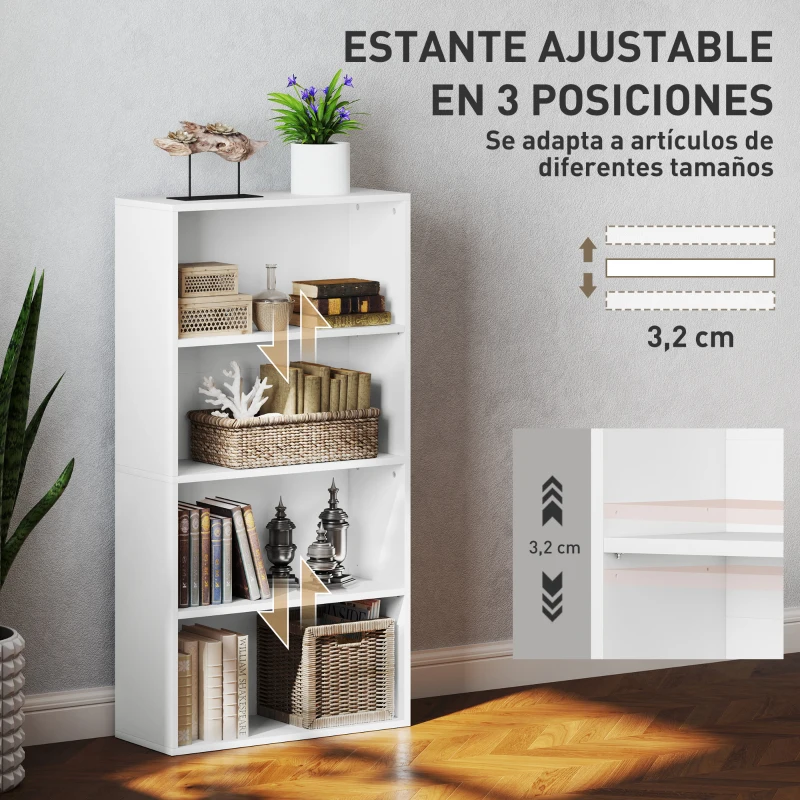 HOMCOM Estantería con 2 Ajustables y Sistema Antivuelco para Oficina Salón o Dormitorio 60x24x115,5 cm Blanco