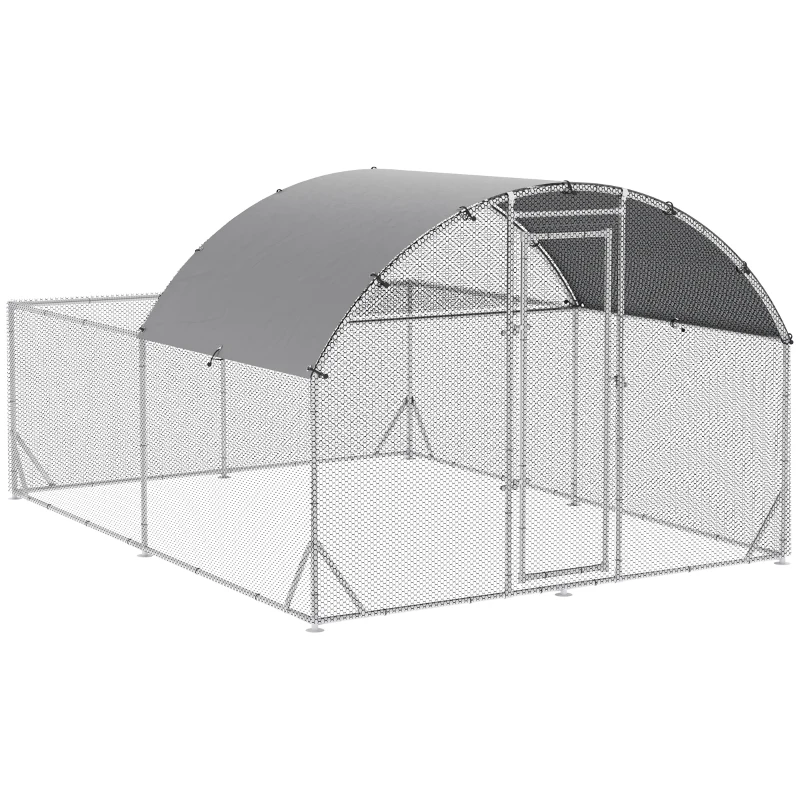 PawHut Galinheiro de Exterior Grande para 10-12 Galinhas de Aço Galvanizado com 2 Ambientes 380x280x195cm Prata