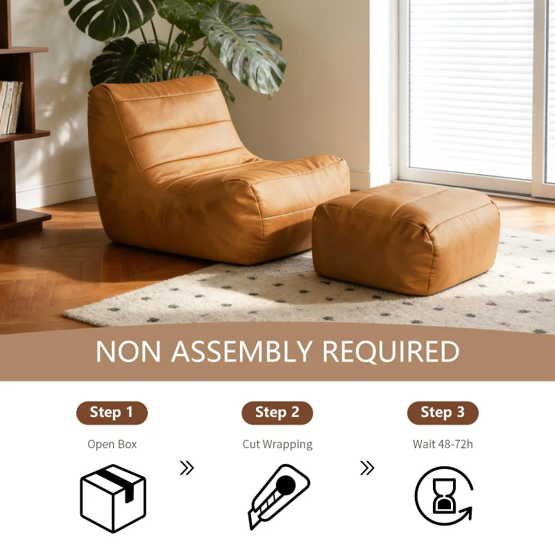 Cozy Lounge Sofa with High-Density Rebound Sponge, Stylish Lazy Sofa with Wear-Resistant PU Leather, 80L x 93W x 75H cm, Brown