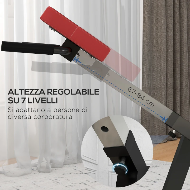 SPORTNOW Sedia Romana ad Altezza Regolabile con Imbottitura Spessa, in Acciaio e PU, 126x70x67-84 cm, Nera
