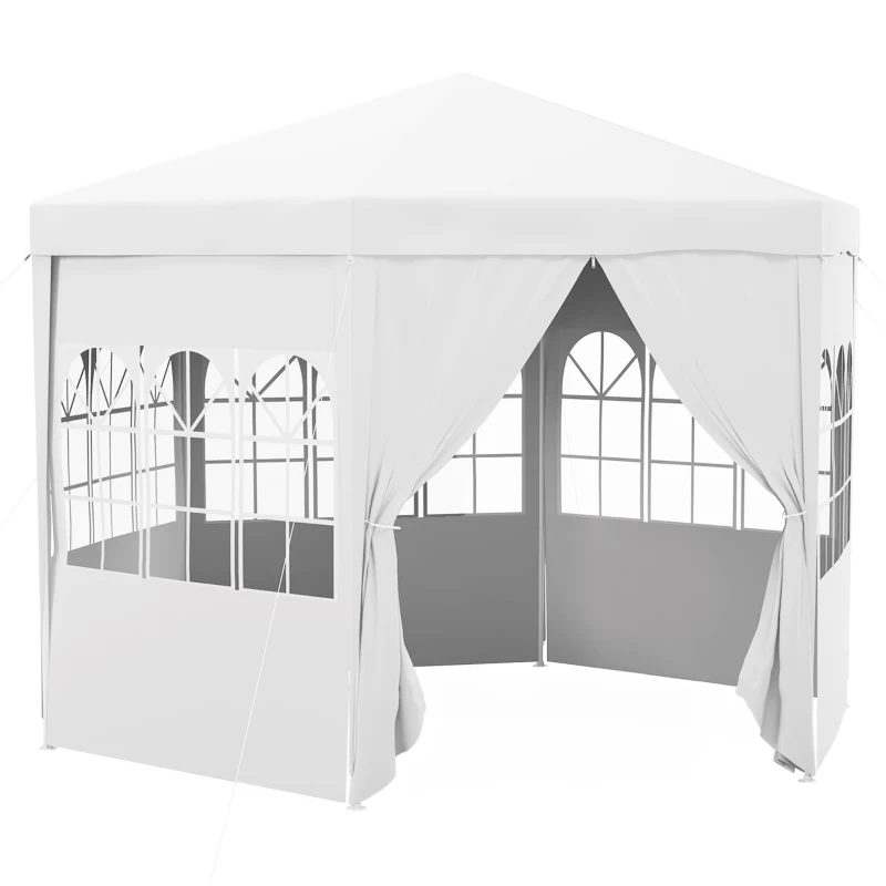 Outsunny 4m Hexagonal Gazebo Canopy Party Tent, Includes 6 Removable Side Walls for Outdoor Events, with Windows and Doors, White(m-11)