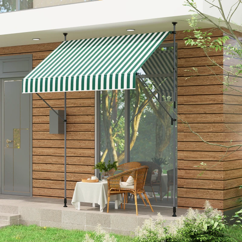 Outsunny Tenda da Sole 2x1.2 m con Supporti Regolabili e Manovella, in Alluminio, Metallo e Poliestere, Verde e Bianco