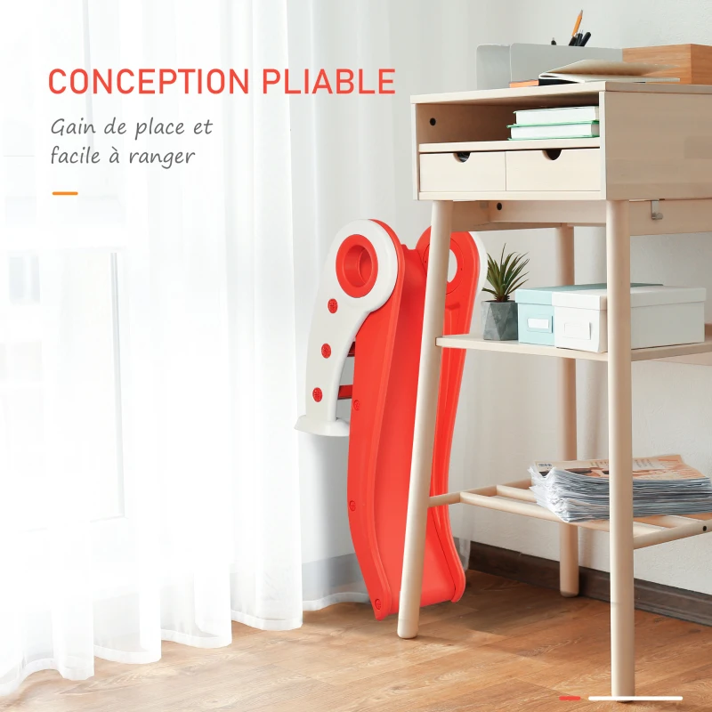 HOMCOM Toboggan Enfant Pliable pour Usage intérieur et extérieur 3 à 6 Ans 120 x 50 x 56 cm HDPE Rouge