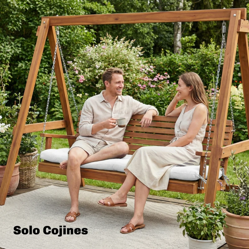 Outsunny Cojín para Banco Exterior con Correas de Sujeción Protección UV50+ Rebote Lento Interior Exterior 198x65x13 cm Crema