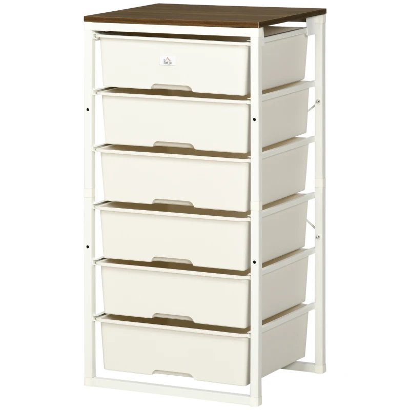 HOMCOM Bedroom Chest of Drawers, 6-Drawer Dresser, Tall Storage Drawer Unit with Steel Frame for Living Room, White