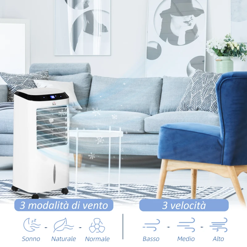 HOMCOM Raffrescatore 4 in 1 da 10L con Umidificatore, Timer 8h e Telecomando, 38.2x31.6x76 cm, in ABS, Bianco e Nero