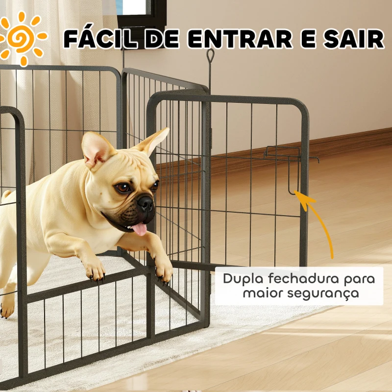 PawHut Parque para Cães de 6 Painéis de 60 cm de Altura Vedações para Cães de Aço Dobrável com Porta para Interior e Exterior Preto