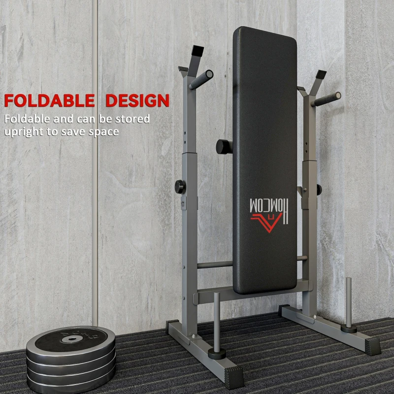 HOMCOM Adjustable Weight Bench, Foldable Bench, with Barbell Rack, Grey