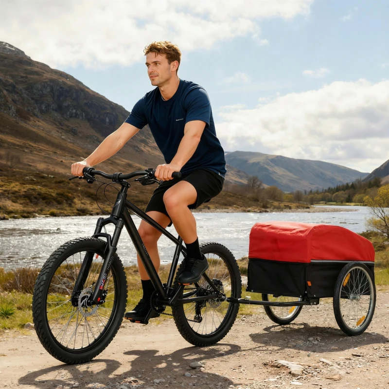 SPORTNOW Fahrradanhänger 170 Liter Fahrrad Lastenanhänger mit Kupplung Abdeckplane 51 cm Schnellspannend Luftreifen bis 40 kg