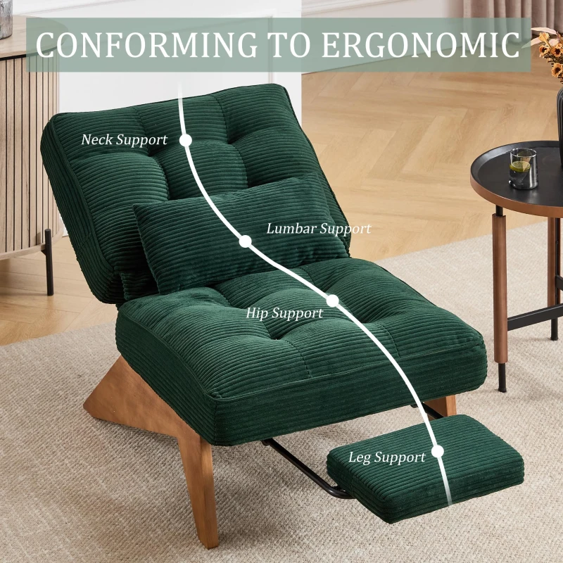 Cozy Reclining Accent Chair with Foldable Ottoman and Lumbar Pillow, Soft Adjustable Lounger for Living Room, 127L x 73W x 90H cm, Emerald