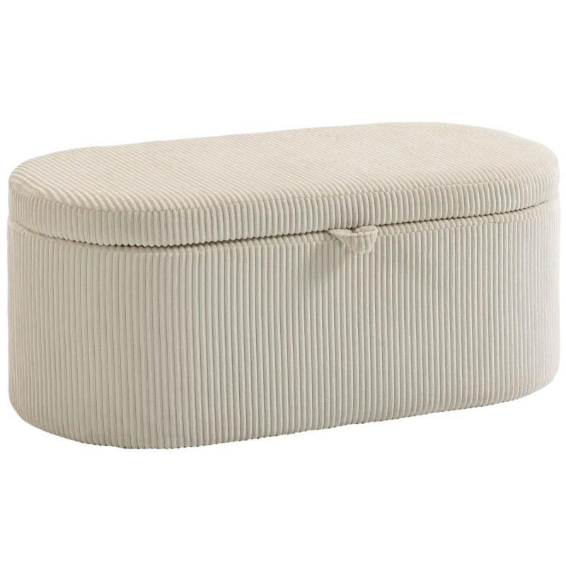 HOMCOM Aufbewahrungs-Ottomane, Cord-Polsterung mit gepolsterter Sitzfläche, Sitzbank am Bettende, 105 x 51 x 49 cm, Beige