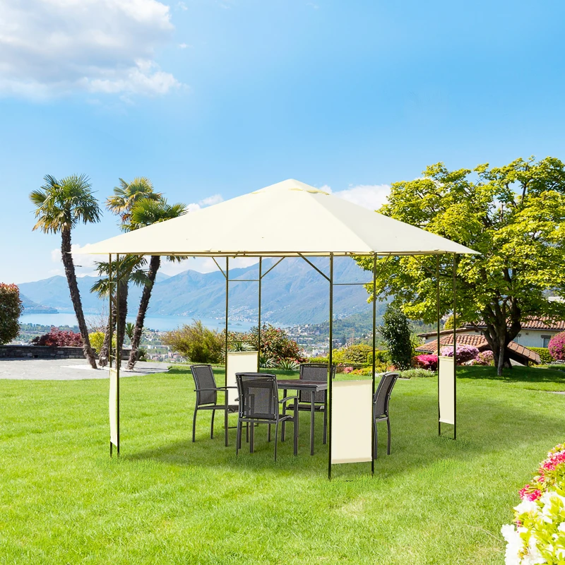 Outsunny Gazebo 3x3 m con Tettuccio Rinforzato e 4 Viti, in Acciaio Verniciato a Polvere, Nero e Crema