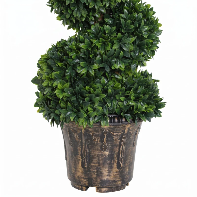Outsunny Set 2 Plante Artificiale de Buxus în Formă de Spirală pentru Interior și Exterior cu Ghiveci, Ø32x120 cm, Verde