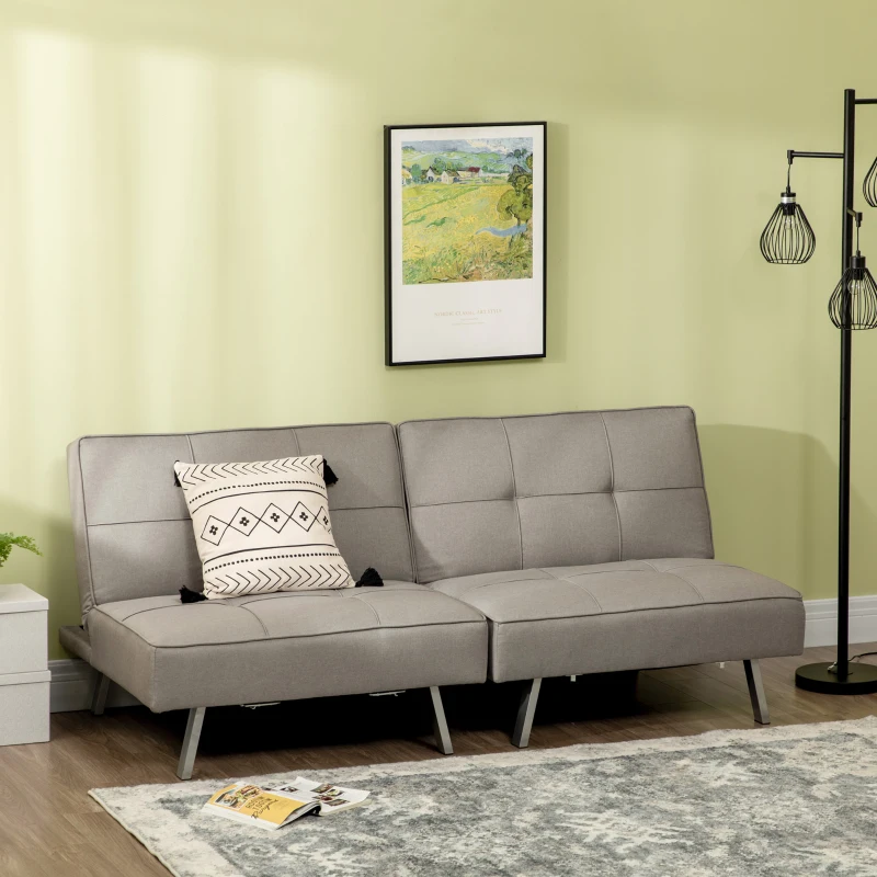HOMCOM Banquette convertible 3 places canapé-lit clic-clac 2 fauteuils rembourré avec dossier inclinable en tissu gris