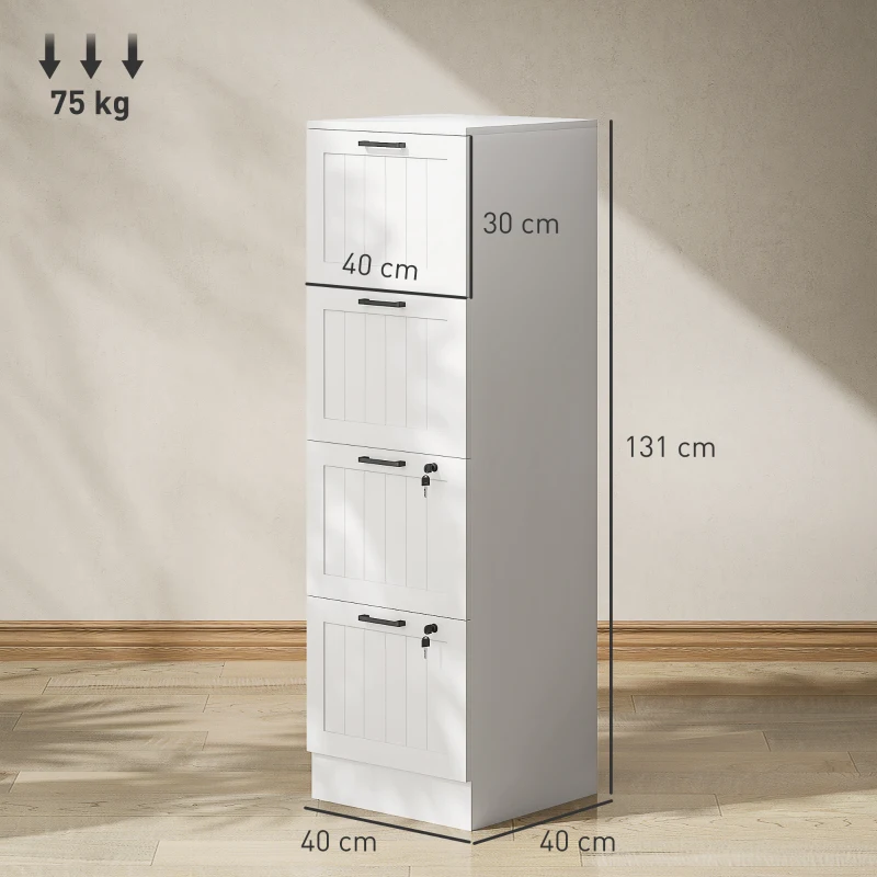HOMCOM Arquivador para Escritório com 2 Gavetas para Escritório com Fechaduras Gavetas Suspensas para A440x40x131 cm Branco