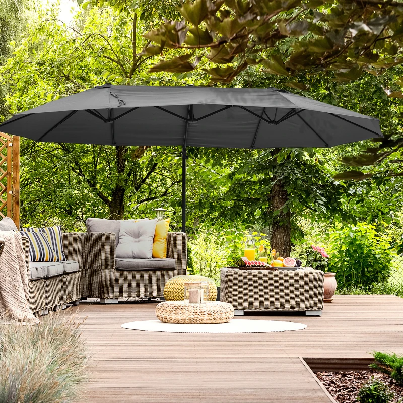 Outsunny Parasol déporté grande taille XXL inclinable avec pied en croix dim. 4,45L x 2,7l x 2,6H m piètement en métal inclus polyester gris