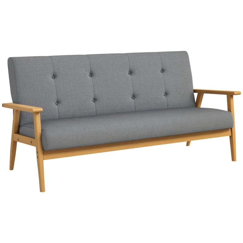HOMCOM Dreisitzer-Polstersofa, Kautschukholz, 154,5 x 69,5 x 73 cm, Grau(m-12)