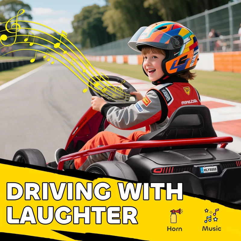 HOMCOM Go-Kart electric 24 V pentru copii Până la 13 km/h Gokart cu funcție Drift, Drift-Kart cu 2 motoare pentru 8–12 ani Roșu