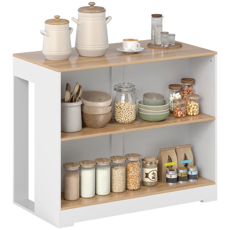 HOMCOM Table de bar, table haute cuisine à 3 niveaux 2 compartiments ouverts, plateau effet bois naturel 113 x 60 x 90 cm blanc