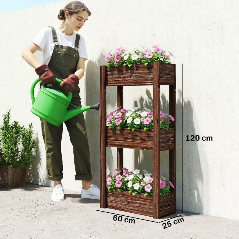 Outsunny 3-Tier Wooden Raised Planter, Raised Garden Bed on Legs with Drainage Holes and Bed Liner, Elevated Garden Planter