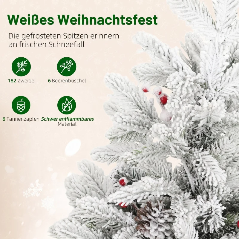HOMCOM Mini 60cm Weihnachtsbaum mit 35 LED-Lichtern, Schnee-Effekt, Mini-Tischbaum mit Tannenzapfen, Künstlicher Weihnachtsbaum für Weihnachtsdekoration, Weiß